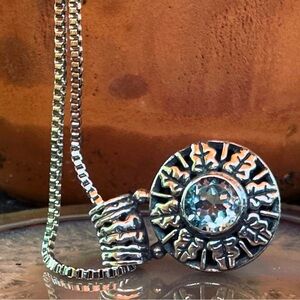 Silver Pendant Necklace with Blue Gemstone